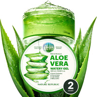 Thumbnail for Nature Republic Mild & Moisture Aloe Vera Watery Gel (2 PCS) | Hydrating & Moisturizing, Fast-Absorbing Non-Sticky, Aftersun & Aftershave Soothing Gel for Face & Hair, Korean Skincare, All Skin Types