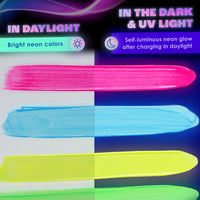 Thumbnail for neon nights 2-IN-1 Glow In The Dark Acrylic Paint Set Glows in the Dark & under UV Blacklight - Set of 8 Self-Luminous Neon Paints for Halloween - German Premium Quality - 8 x 20 ml /