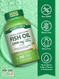 Thumbnail for Nature's Truth Fish Oil 2000 mg | 600 mg Omega 3 | 250 Softgels | Natural Lemon Flavor | Non-GMO and Gluten Free Supplement