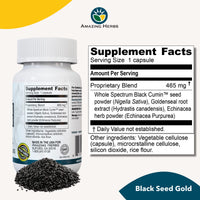 Thumbnail for Amazing Herbs Whole Spectrum Black Seed Gold - Black Cumin Seed with Goldenseal & Echinacea, Gluten-Free & Non-GMO, Immune Support, Promotes Health & Wellness - 60 Count