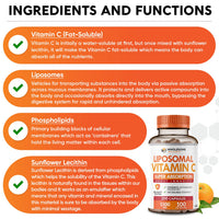 Thumbnail for Wholesome Wellness Liposomal Vitamin C Capsules (200 Pills 1500mg Buffered) High Absorption, Immune System & Collagen Booster, High Dose Fat Soluble Immunity Support Ascorbic Acid, Natural Vegan