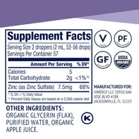 Thumbnail for VIMERGY USDA Organic Zinc Supplements for Women & Men (7.5mg Liquid Zinc Per Serving) Fast-Absorbing Immune Support, Promotes Healthy Bones & Skin, Vegan, Up to 57 Servings (115 mL)