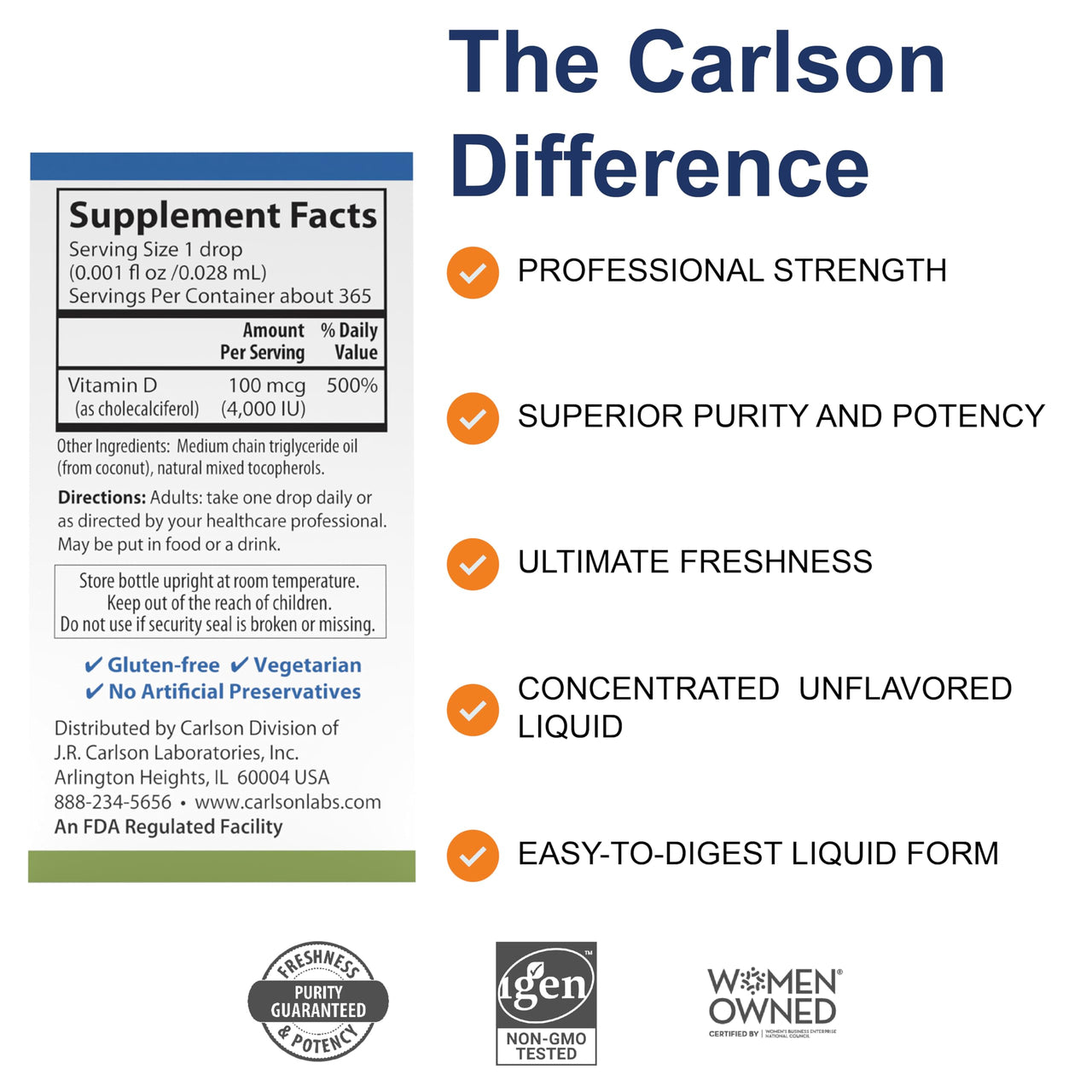 Carlson - Super Daily D3 4,000 IU (100 mcg) per Drop, Vitamin D Drop, Liquid Vitamin D3, 1-Year Supply, Unflavored, 365 Drops (10.3 mL)