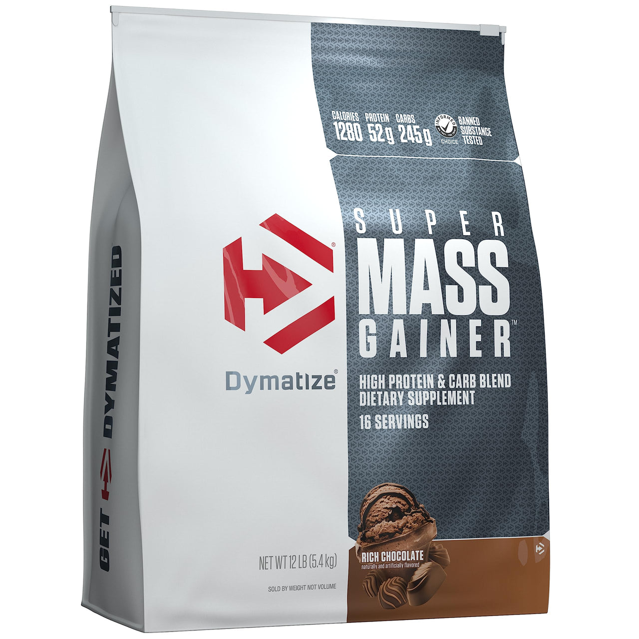 Dymatize Super Mass Gainer Protein Powder, Rich Chocolate, 52g Protein, 1g Creatine, 1280 Calories, 10.7g BCAAs, 245g Carbs, Contains Whey Protein Powder, Isolate, and Casein (16 Servings)