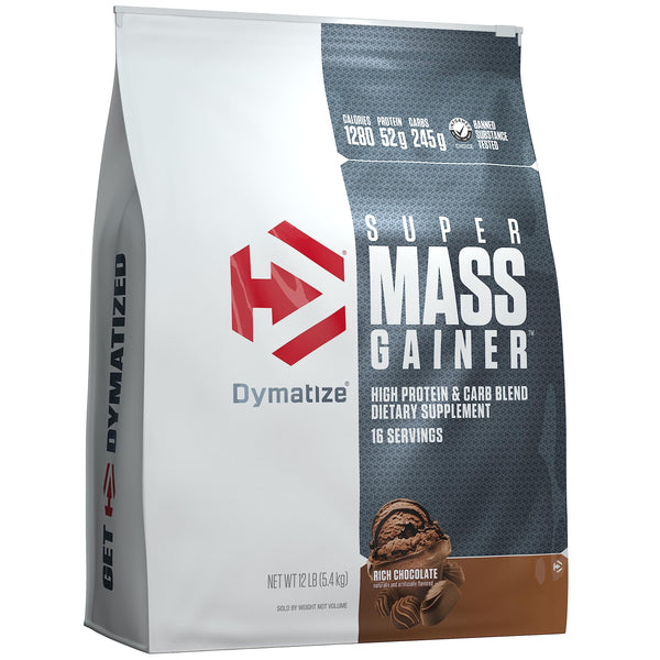 Dymatize Super Mass Gainer Protein Powder, Rich Chocolate, 52g Protein, 1g Creatine, 1280 Calories, 10.7g BCAAs, 245g Carbs, Contains Whey Protein Powder, Isolate, and Casein (16 Servings)
