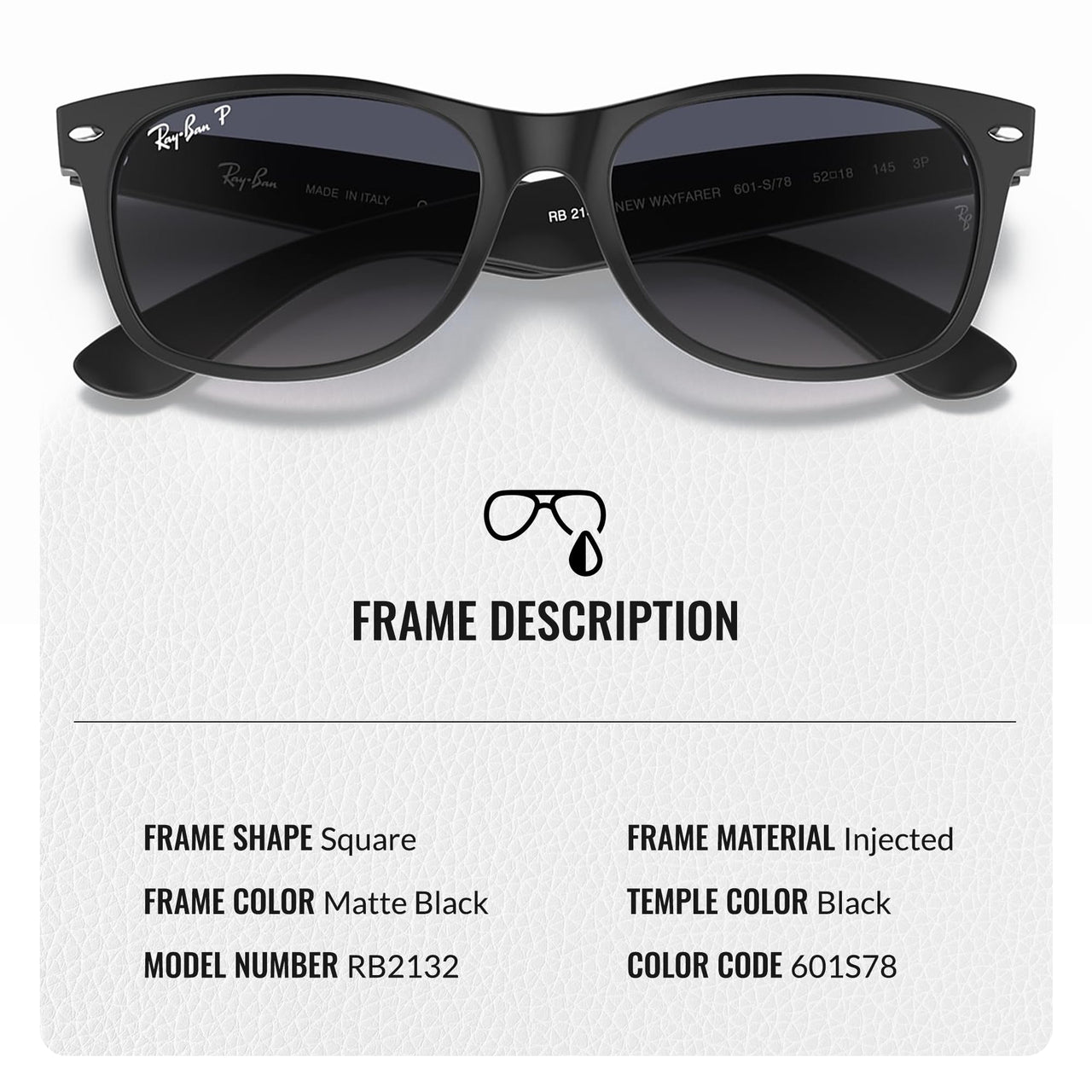 Ray-Ban RB2132 New Wayfarer Classic Polarized Square Shape Sunglasses for Men and Women- Timeless Classic Sun Glasses with Modern Elegance - Premium UV Protection - Designer Men's & Women's Sunglasses