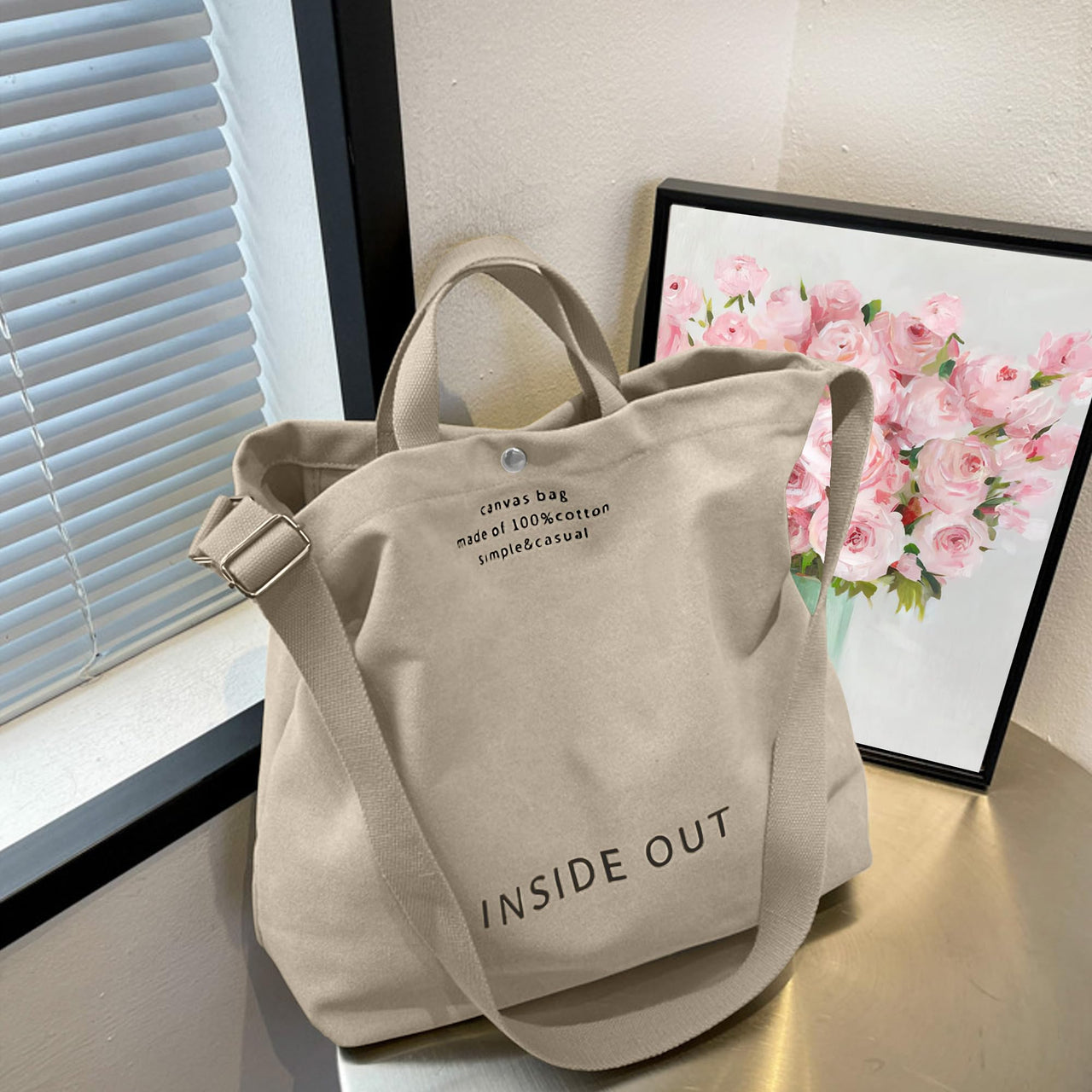 Large Tote Bag for Women, Canvas Bag Women Gift, Fashion Crossbody 16oz Cotton Bag, Large Capacity Shoulder Bag