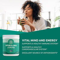 Thumbnail for Vimergy Spirulina Powder – Concentrated Plant Protein Supports Immune Health & Cardiovascular Function – Vegan, Kosher, Gluten-Free – 250g