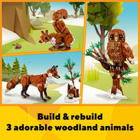 Thumbnail for LEGO Creator 3 in 1 Forest Animals Red Fox Toys - Building Toys for Kids, Boys & Girls, Ages 9+ - W/ 3 Building Options into Fox, Owl, or Squirrel - Gift for Birthdays - 31154