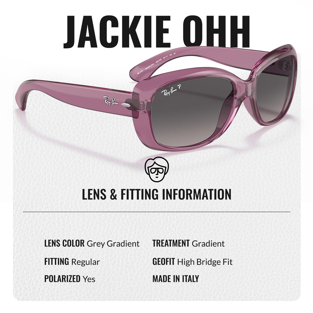 Ray-Ban RB4101 JACKIE OHH TRANSPARENT POLARIZED Butterfly Shaped Sunglasses for Men & Women – Includes Official Rayban Eyewear Kit – Ideal Formal & Casual Wear Sunglasses – Grey Gradient Lens