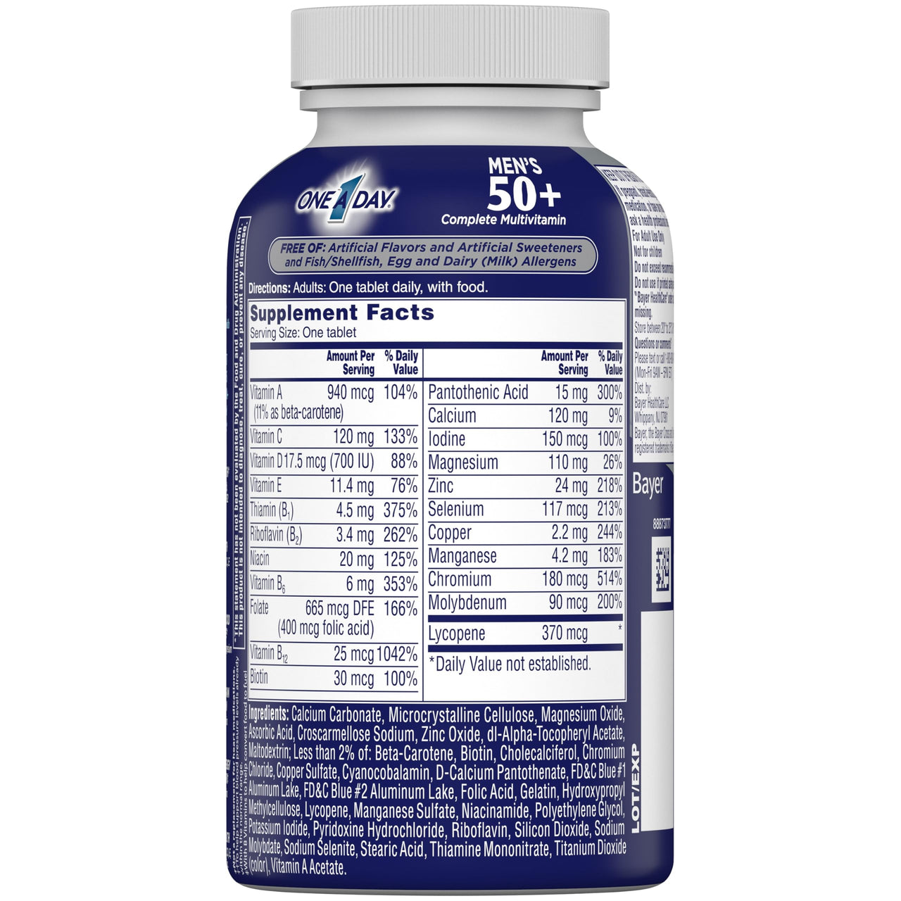 One A Day Menâ€™s 50+ Multivitamins, Supplement with A, C, D, E and Zinc for Immune Health*, Calcium & More, 100 Tablets