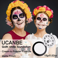 Thumbnail for UCANBE Goth White Cream to Powder Foundation Makeup, Professional Clown White Face Body Paint with Matte Finish for Halloween, SFX Makeup, Cosplay, Costume, Stage, Mime & Film(0.52oz)