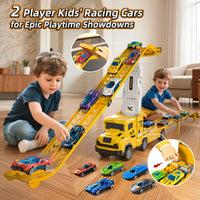 Thumbnail for Transport Truck Toys for 3 4 5 6 7 Years Old Boys,Toy Cars Track Set Transporter Trucks with 12 Die-Cast Car Toys 2 Race catapults Dual-Track Model,Toddler Set for Kids Boys Girls,Yellow