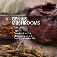 Thumbnail for Genius Mushroom Supplement - Full-Spectrum Lion’s Mane, Cordyceps, Reishi -Daily Brain Nootropic for Energy, Focus, Memory & Overall Wellness - 90 Capsules – Organic for Mental Clarity & Performance