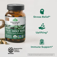 Thumbnail for ORGANIC INDIA Tulsi Herbal Supplement - Holy Basil, Immune Support, Adaptogen, Supports Healthy Stress Response, Vegan, Gluten-Free, Kosher, USDA Certified Organic, Non-GMO - 90 Capsules