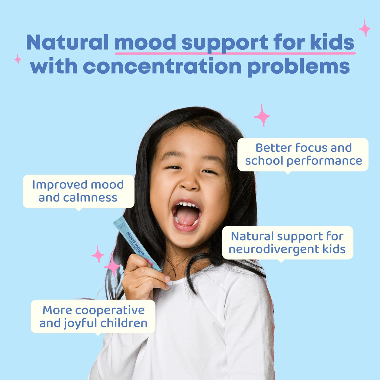 JoySpring Mood Magic for Kids – Natural Mood Support Pixie Sticks Candy with Saffron Extract, Magnesium Citrate & Vitamin D3 | Sugar-Free Powder Drink or Candy | 25 Servings | 4+ Years