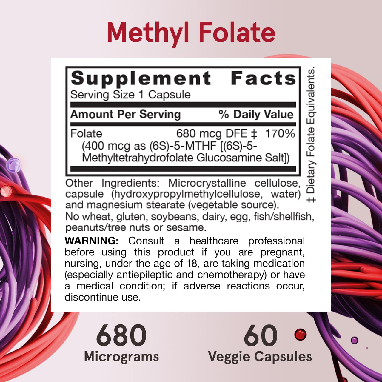 Jarrow Formulas Extra Strength Methyl Folate 400 mcg, Dietary Supplement for Cardiovascular and Neurologic Health Support, 60 Veggie Capsules, 60 Day Supply