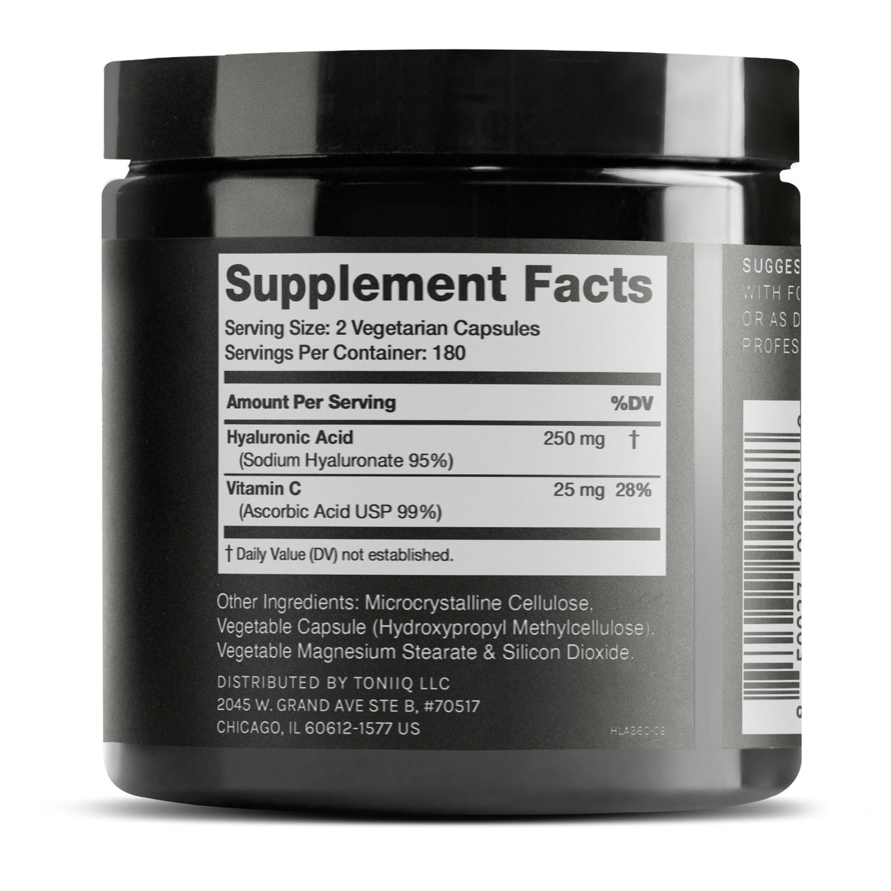 Toniiq Hyaluronic Acid Supplements – Lab Tested 95% Ultra High Purity – Fermented and Bioavailable with Vitamin C – Third Party Lab Tested – 360 Capsules