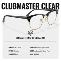 Thumbnail for Ray-Ban RB3016 CLUBMASTER BLUE-VIOLET LIGHT CLEAR Square Shaped Non-Polarized Sunglasses for Men & Women – Includes Official RAYBAN Eyewear Kit – Ideal Formal & Casual Wear Sunglasses – Clear Lens