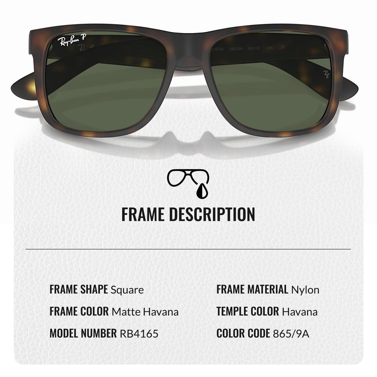 Ray-Ban RB4165 JUSTIN CLASSIC POLARIZED Square Shaped Sunglasses for Men & Women – Includes Official Rayban Eyewear Kit – Ideal Formal & Casual Wear Sunglasses – Dark Green Lens