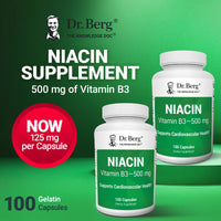 Thumbnail for Dr. Berg Highly-Potent Niacin 500 mg – Now Only 125 mg per Capsule for Niacin Flush Tolerance Building – Gradually Increase to 500mg a Day – Vitamin B3 for Heart, Brain & Energy Support – 100 Capsules