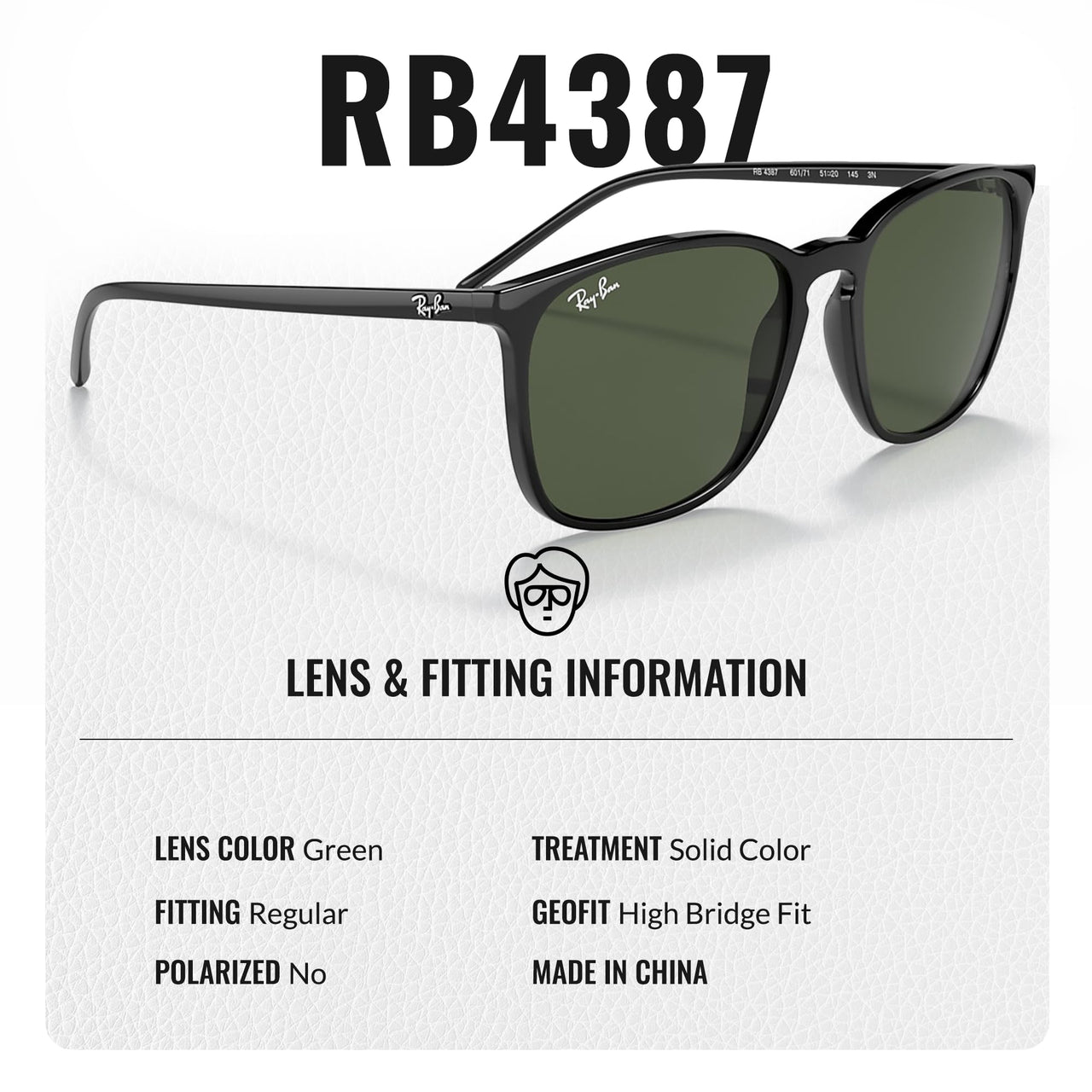 Ray-Ban RB4387 Square Shape Sunglasses With Eyewear Kit Bundle - High Bridge Fit - Ideal Formal and Casual Wear Square Sunglasses