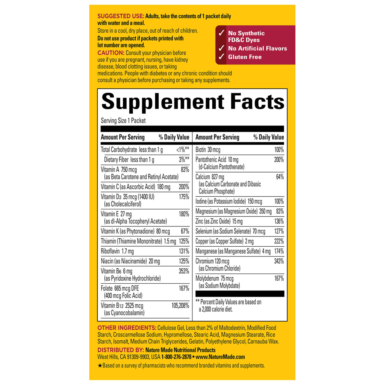 Nature Made GLP-1 Companion Health Pack, Multivitamin for Women and Men, Magnesium, Calcium, Vitamin D & B12, Nutritional Support for Weight Loss Diets, 30 Packets