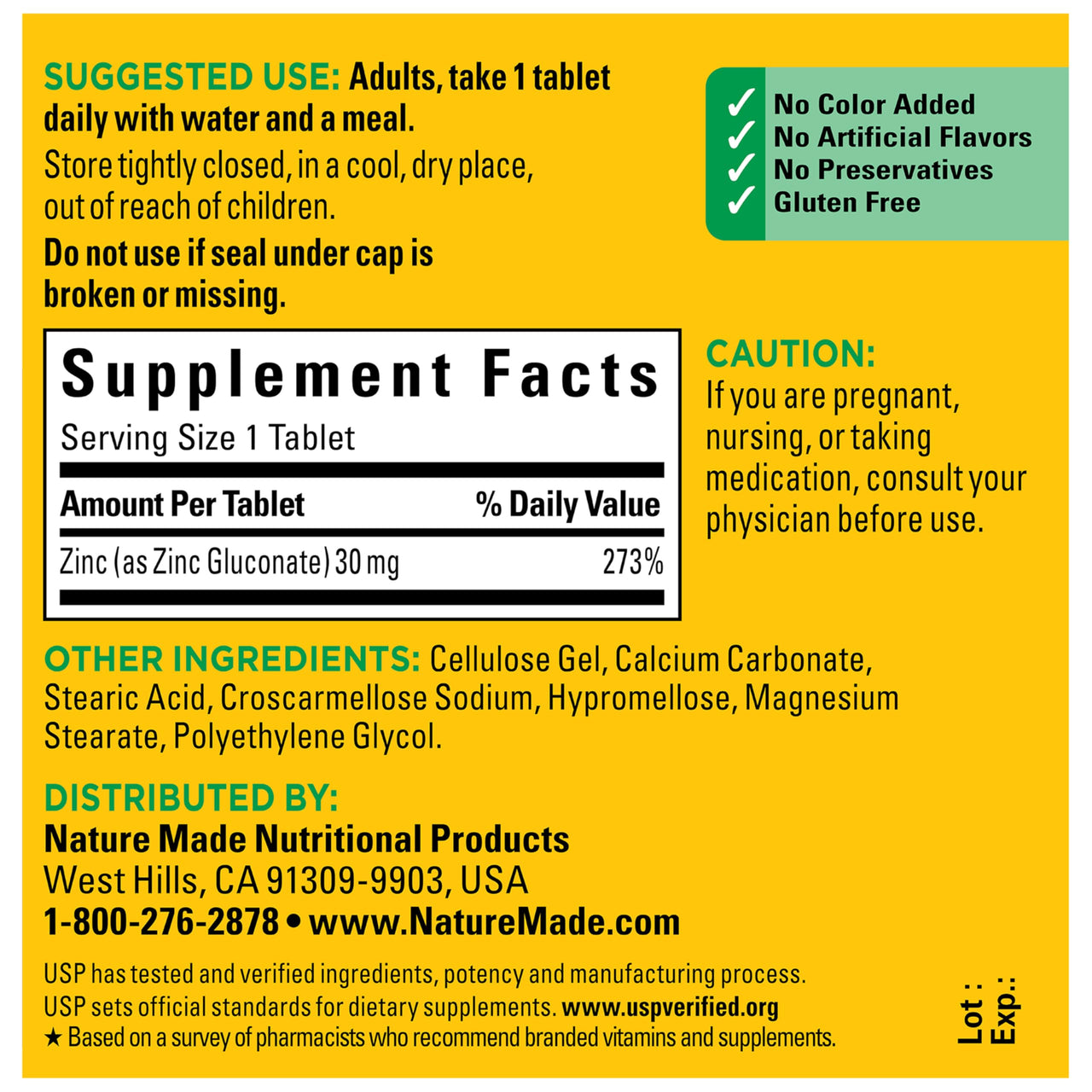 Nature Made Zinc 30 mg, Zinc Supplements for Men & Women, Dietary Supplement for Immune Health and Antioxidant Support, 100 Tablets, 100 Day Supply