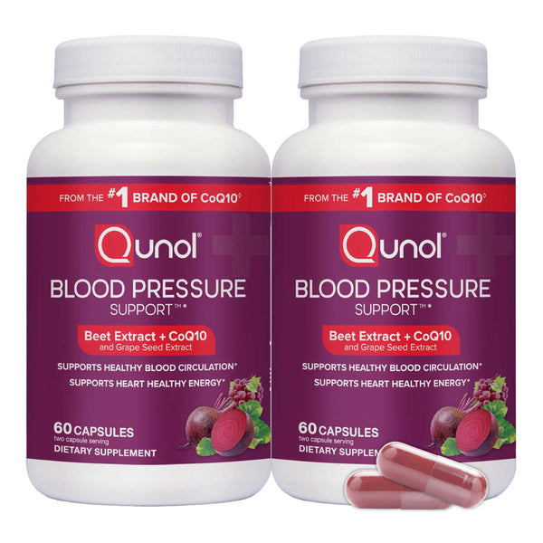 Qunol Blood Pressure Support, 3 in 1 Beets + CoQ10 + Grape Seed Extract, Beet Root Capsules that Supports Healthy Blood Circulation & Heart Healthy Energy, 60 Count (Pack of 2)