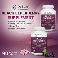 Thumbnail for Dr. Berg Black Elderberry Capsules (Advanced Immune Support*) with 15,000 IU Vitamin D, 60 mg of Zinc, & 90 mg of Camu Camu - (4-in-1) Sambucus Elderberry Immune Support Supplement - 90 Capsules