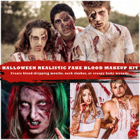 Thumbnail for BOBISUKA 5PCS Halloween Fake Blood Kit – Dripping Fresh Blood, Dark Spray Blood, Coagulated Gel, Cleansing Soap, Stipple Sponge – Realistic Washable SFX Makeup for Zombie, Vampire Monster & Cosplay