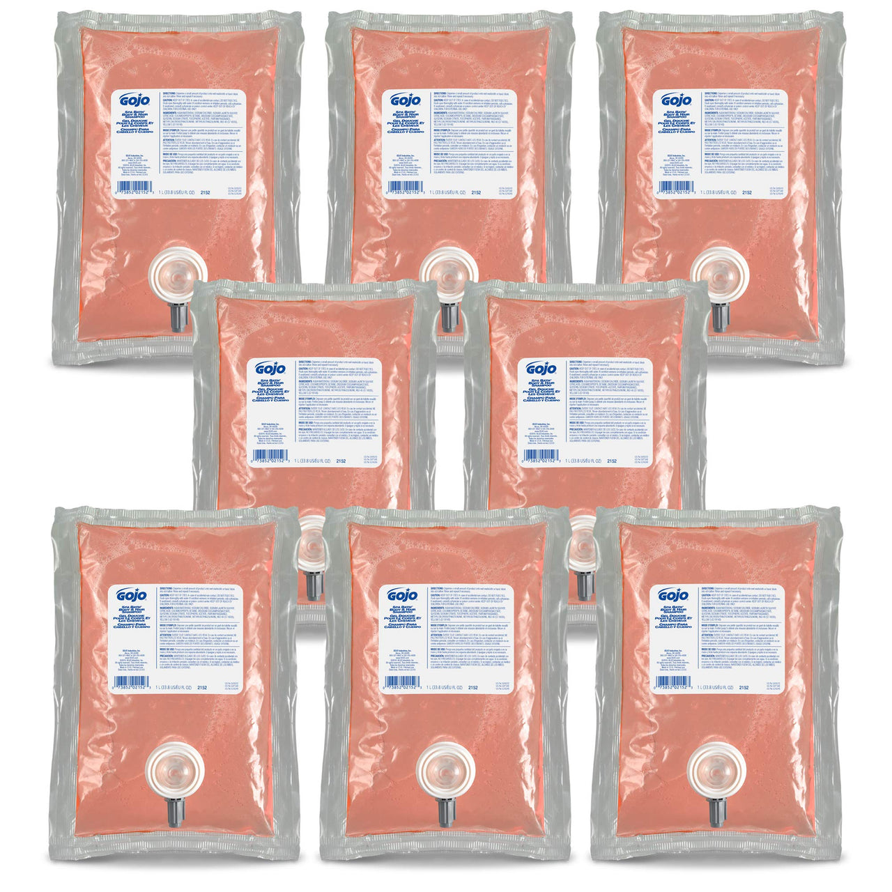 GOJO NXT SPA BATH Body & Hair Shampoo, Floral Fragrance, 1000 mL Refill for GOJO NXT Push-Style Dispenser (Pack of 8) – 2152-08