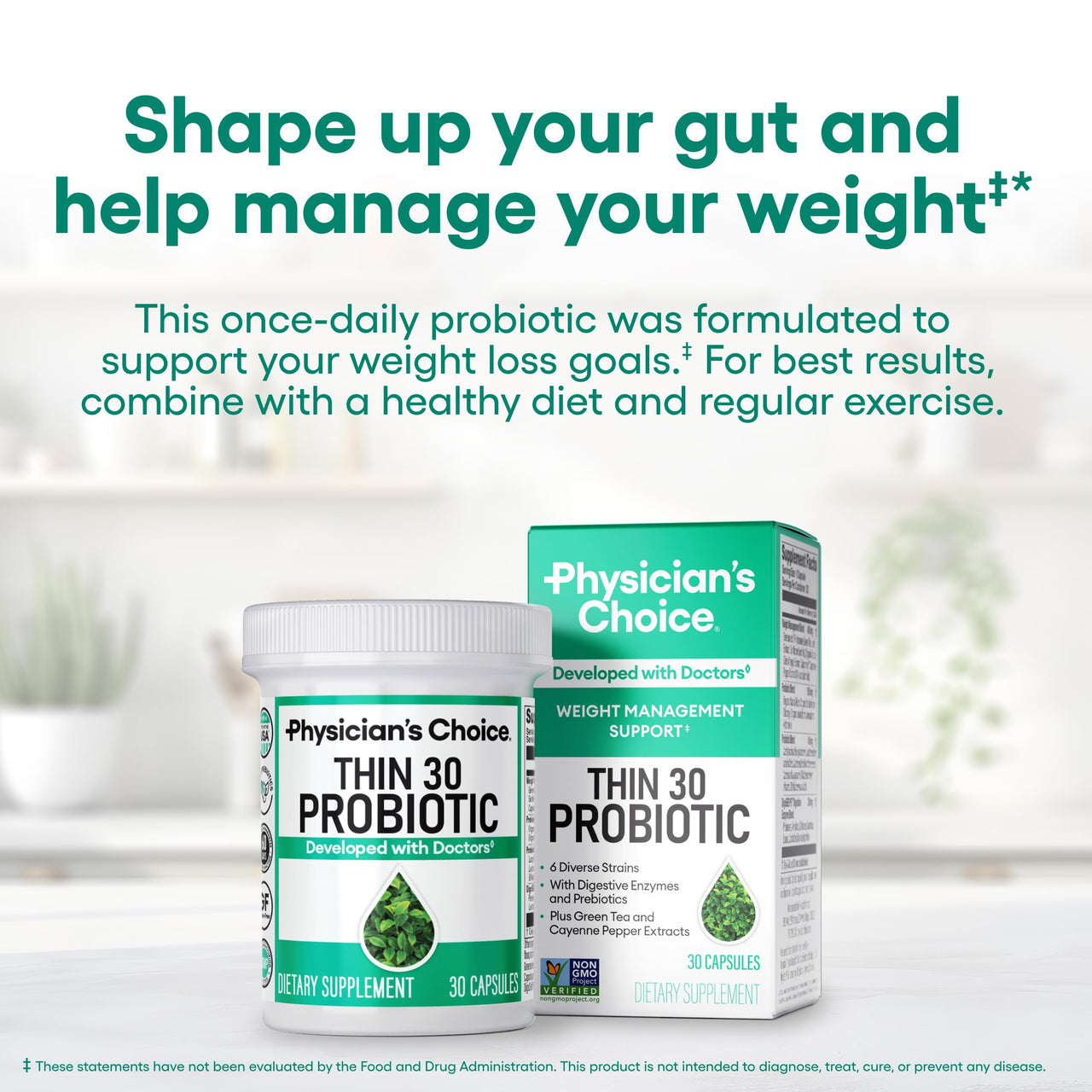 Physician's CHOICE - Beat Bloat + Support Weight Management Bundle: Digestive Enzymes 180ct + Thin-30 Probiotic 60ct - Value Pack