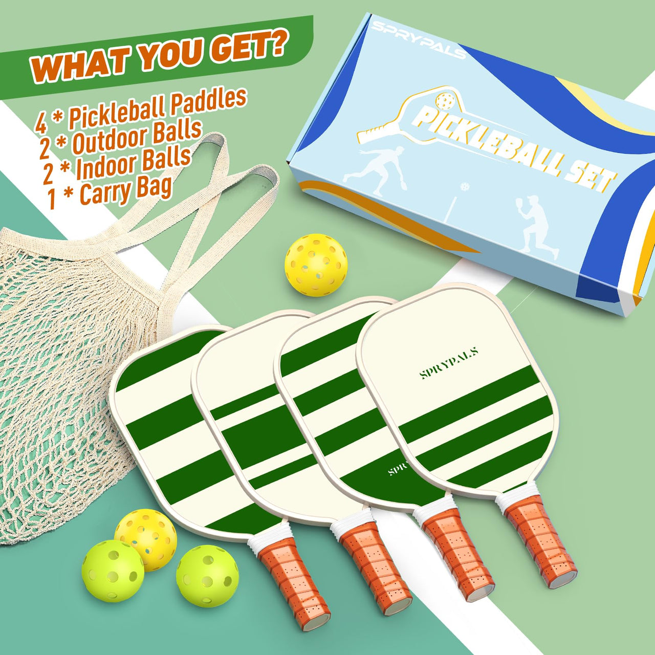 Pickleball Paddles Set USAPA Approved, Lightweight and Durable with Unique Design, USAPA Approved Set of 4, 4 Pickleball Balls, Pickleball Bag, Pickleball Paddles (Stripe)