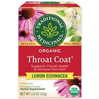 Thumbnail for Traditional Medicinals Tea, Organic Throat Coat Lemon Echinacea, Supports Throat Health & Immune Fuction, 16 Tea Bags