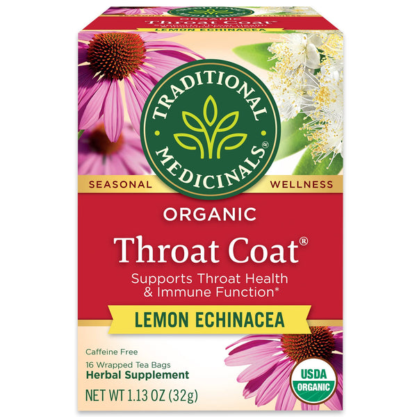 Traditional Medicinals Tea, Organic Throat Coat Lemon Echinacea, Supports Throat Health & Immune Fuction, 16 Tea Bags