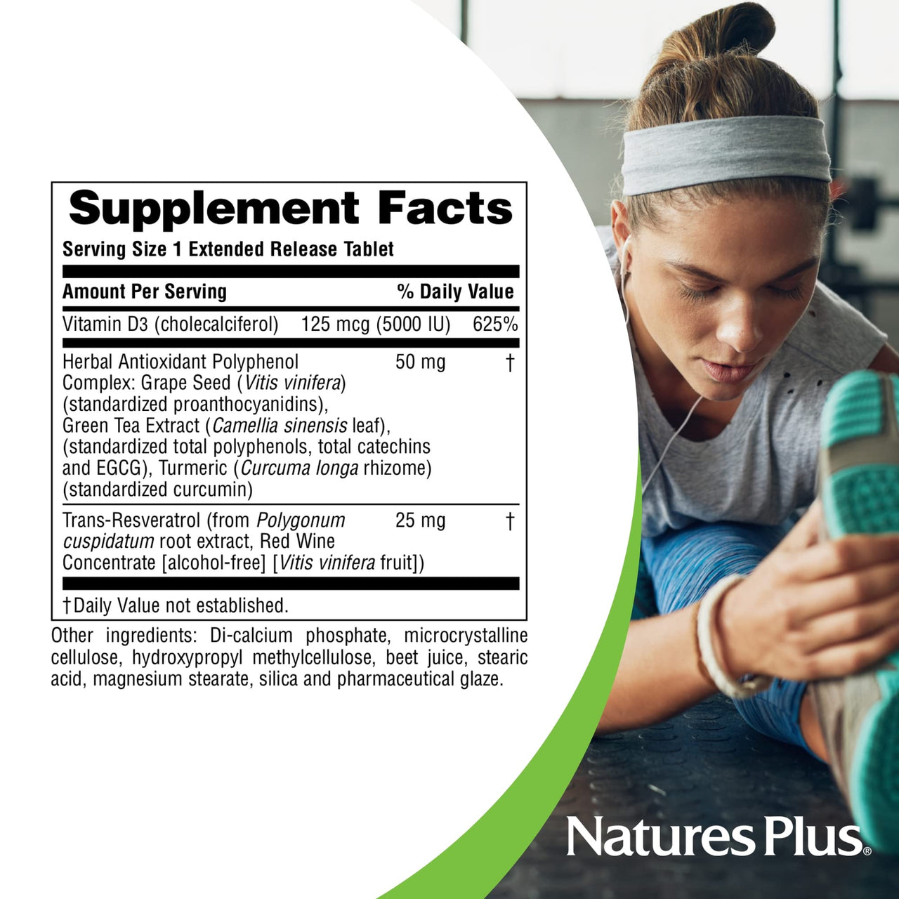 NaturesPlus Vitamin D3, Extended Release - 90 Vegan Tablets - 5000 IU + 25 mg Trans-Resveratrol - Heart & Bone Health, Immune System Support, Anti-Aging - Gluten Free - 90 Servings
