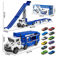 Thumbnail for Transport Truck Toys for 3 4 5 6 7 Years Old Boys,Toys Cars Track Set Transporter Trucks with 12 Die-Cast Car Toys 2 Race catapults Dual-Track Model,Toddler Car Toy Set for Kids Boys Girls