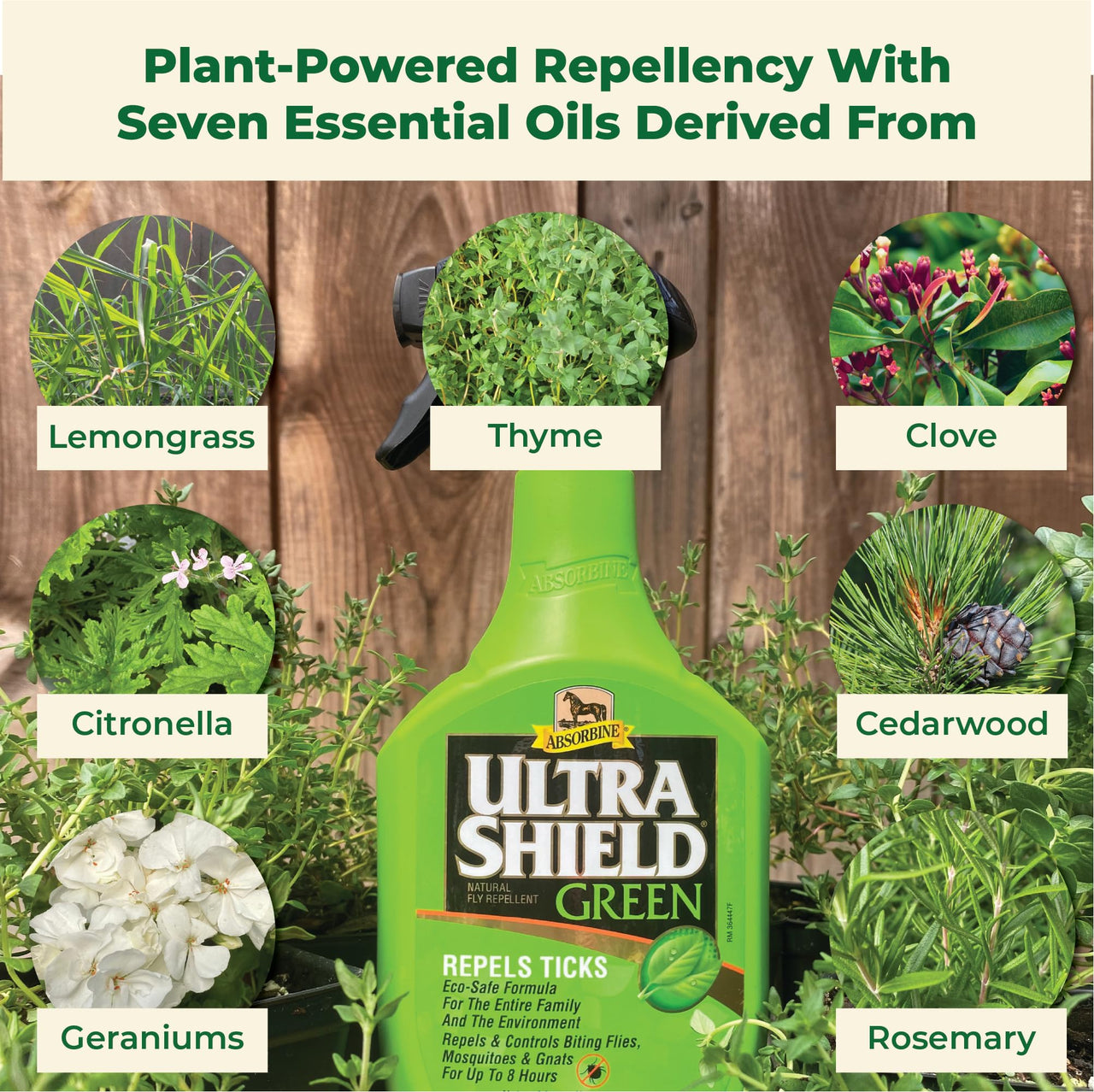 Absorbine UltraShield Green All-Natural Fly & Insect Repellent for Horses & Dogs, Essential Oils Repel & Control, 32oz Spray Bottle
