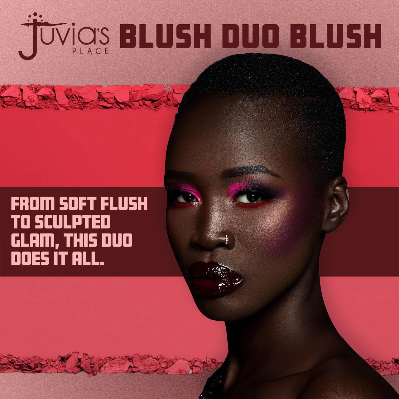 Juvia's Place Blushed Duo Blush Volume5 - Two Tone Pigmented Buildable Pressed Mineral Powder - Rosy Natural Cheeks Matte Fresh Finish for All Skin Color
