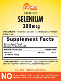 Thumbnail for Sundance Selenium 200mcg | 60 Tablets | High Potency Formula | Vegetarian, Non-GMO, and Gluten Free Essential Mineral Supplement