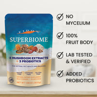 Thumbnail for Eidon SuperBiome, Mushroom Probiotics Powder Blend, Gut Balance, Microbiome Health Supplement with Organic Reishi, Chaga, Lion's Mane, Cordyceps, Turkey Tail, Shitake, Maitake, Phelinus, 30 Servings