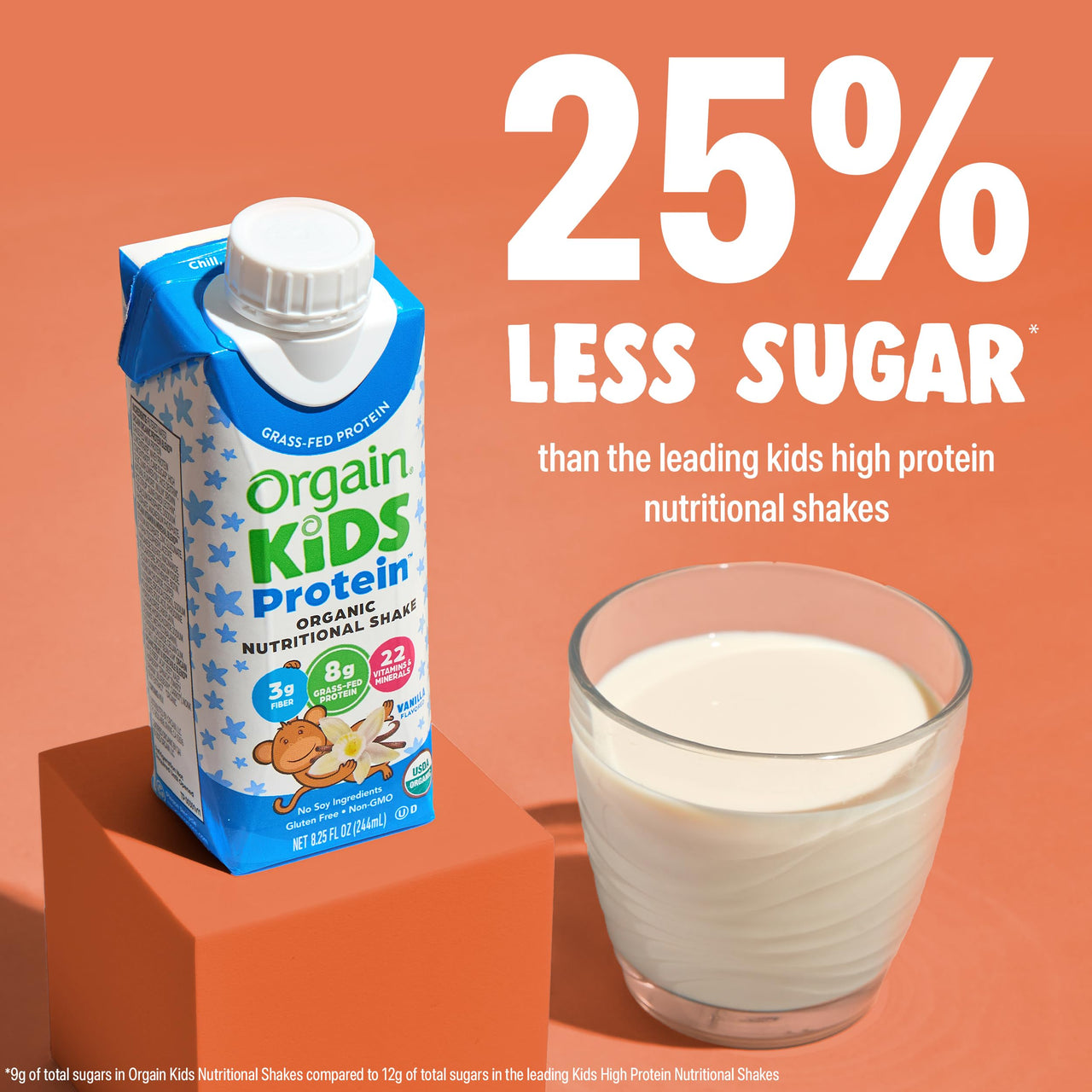 Orgain Organic Kids Nutritional Protein Shake, Vanilla, Healthy Kids Snacks, 8g Dairy Protein, 3g Fiber, 22 Vitamins & Minerals, No Soy ingredients, Gluten Free, Non-GMO, 8.25 Fl Oz (Pack of 12)