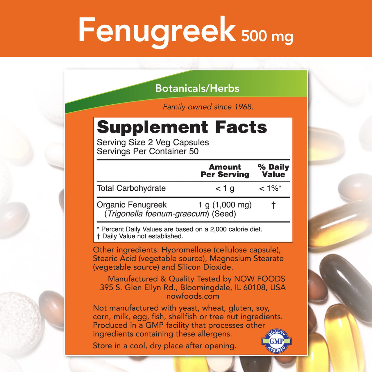 NOW Foods Fenugreek 500 mg Caps, 2 pk