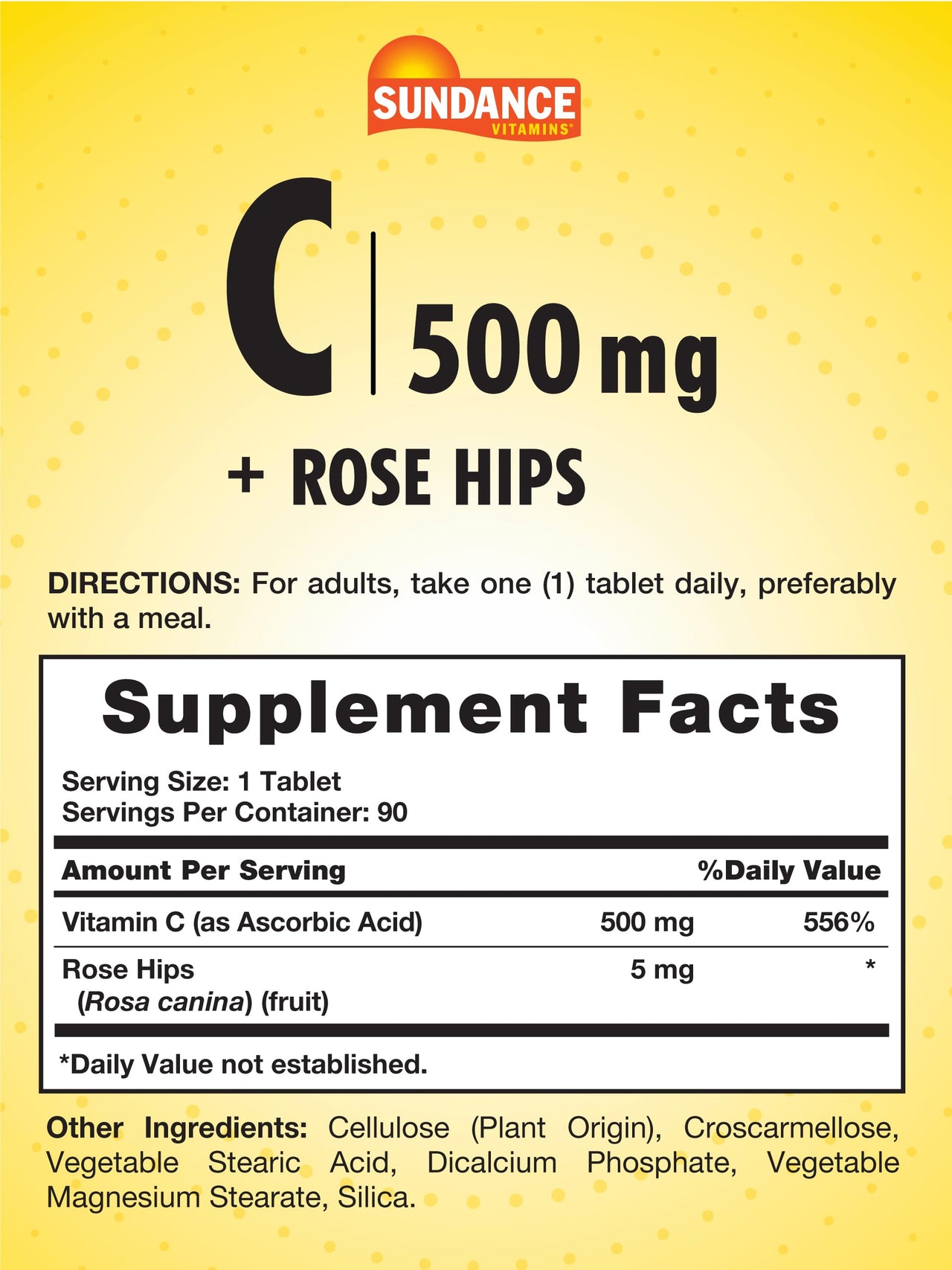 Sundance Vitamin C with Rose Hips | 500mg | 90 Vegetarian Tablets | Essential Vitamin | Vegetarian, Non-GMO, and Gluten Free Supplement