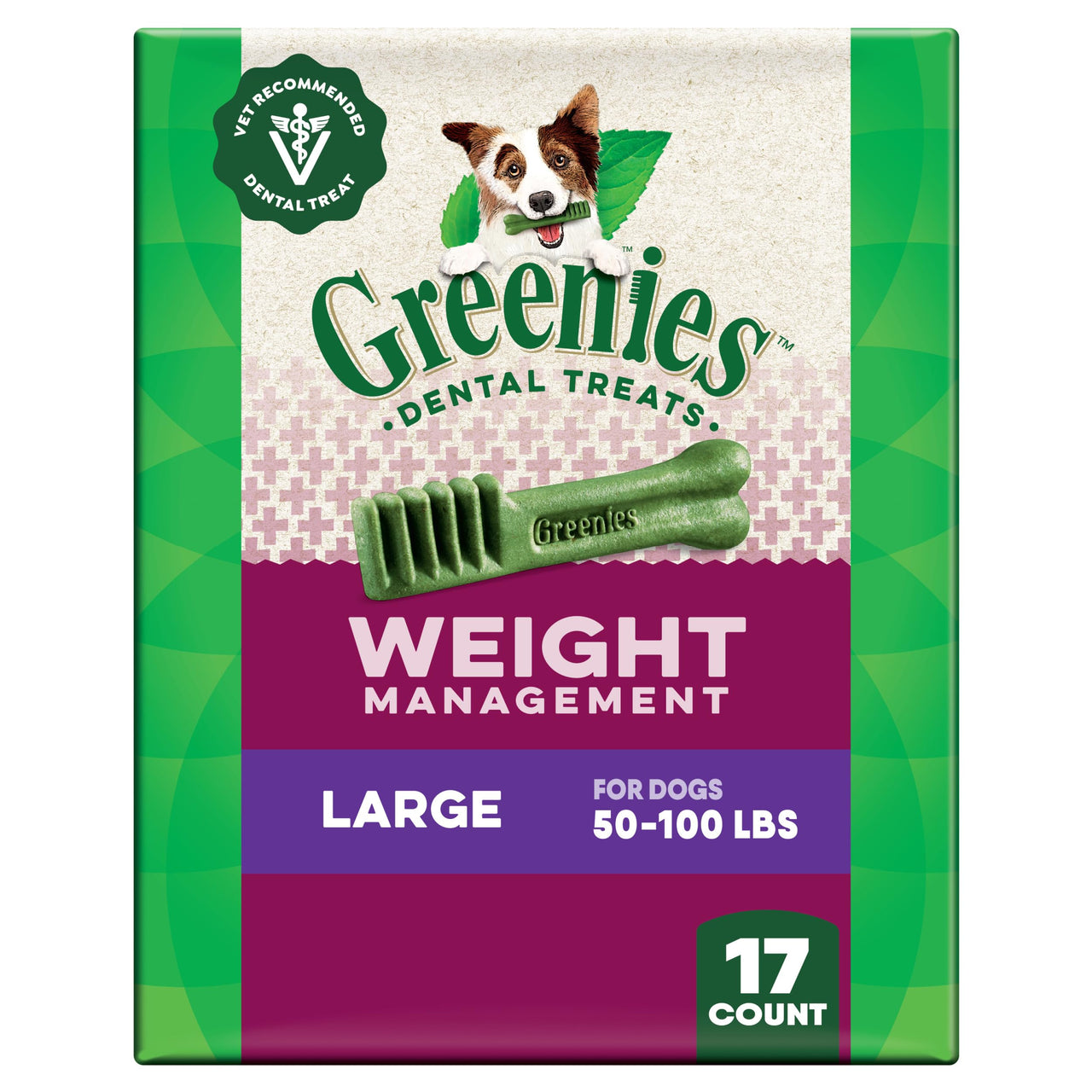 Greenies Veterinarian-Recommended Adult Natural Dental Dog Treats Large Size, Weight Management Dog Dental Chews, 27 oz. Pack, 17 Count