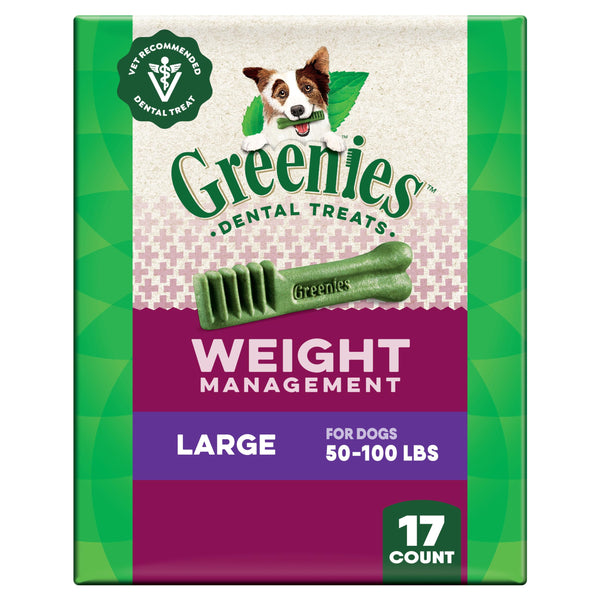 Greenies Veterinarian-Recommended Adult Natural Dental Dog Treats Large Size, Weight Management Dog Dental Chews, 27 oz. Pack, 17 Count