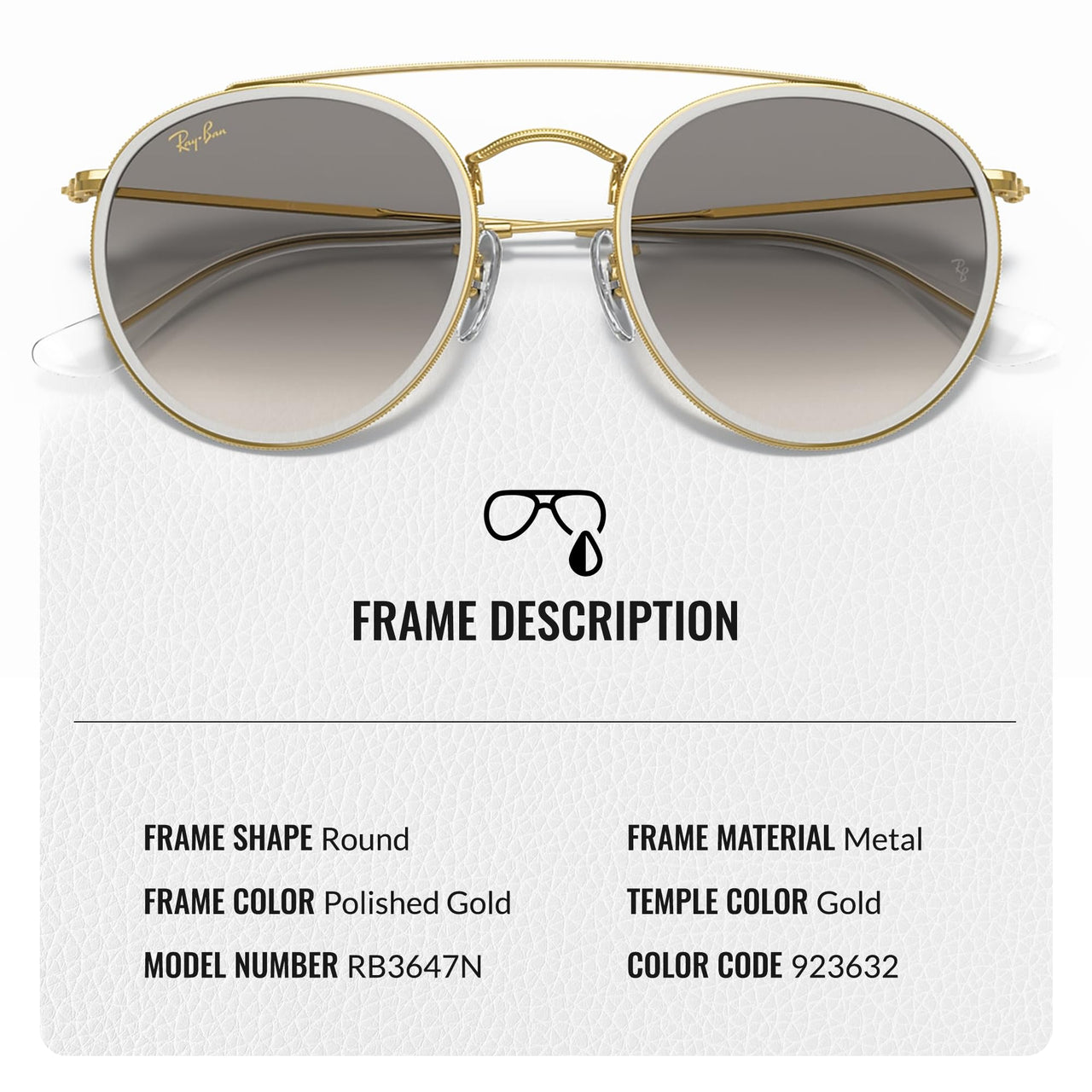Ray-Ban RB3647N Round Double Bridge Sunglasses for Men and Women- Timeless Classic Sun Glasses with Modern Elegance - Premium UV Protection & Classic Lenses - Designer Men's and Women's Sunglasses