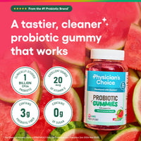 Thumbnail for Physician's CHOICE Probiotic Gummies with Vitamin D & Prebiotic Fiber - Sugar Free - 1B CFUs of Clinically Studied Probiotic - Supports Immune & Gut Health for Women & Men - Watermelon Flavor - 60CT