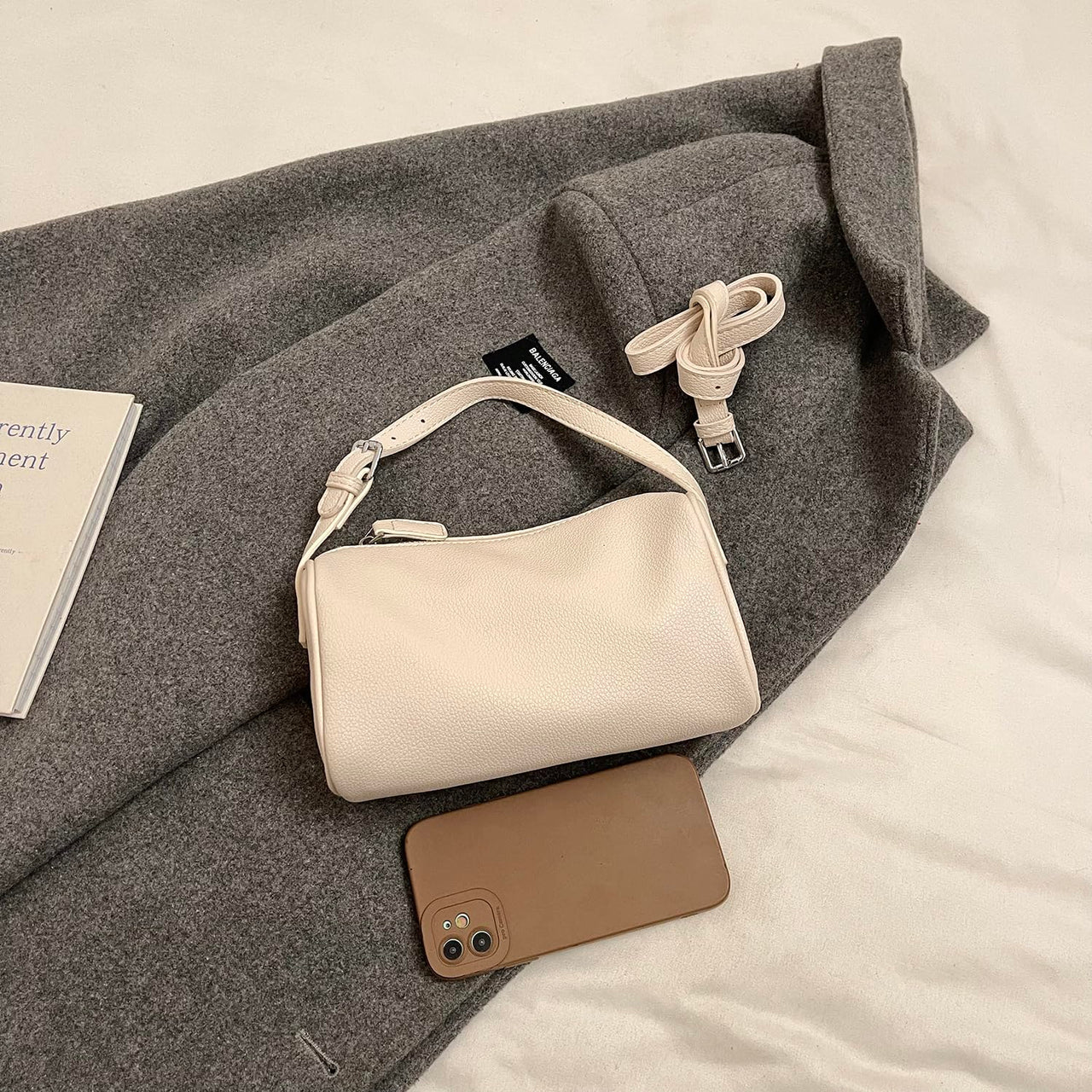 Covelin Small Women's Shoulder Bag - Minimalist & Stylish Top-Handbag with Lychee Leather Beige